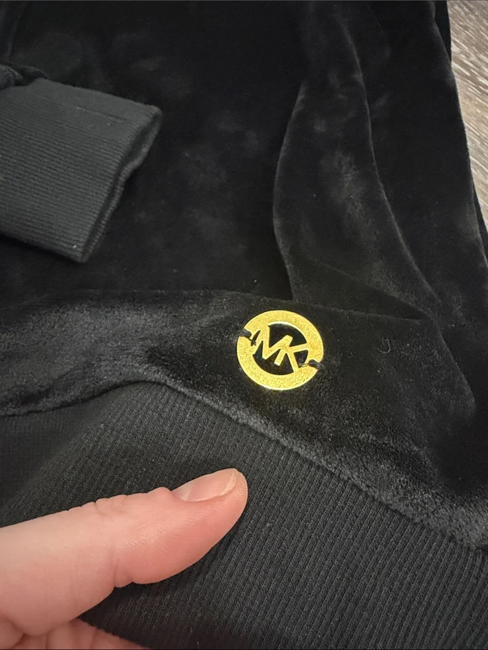 Michael Kors Black Velvet Pullover Sweater with Gold Accent